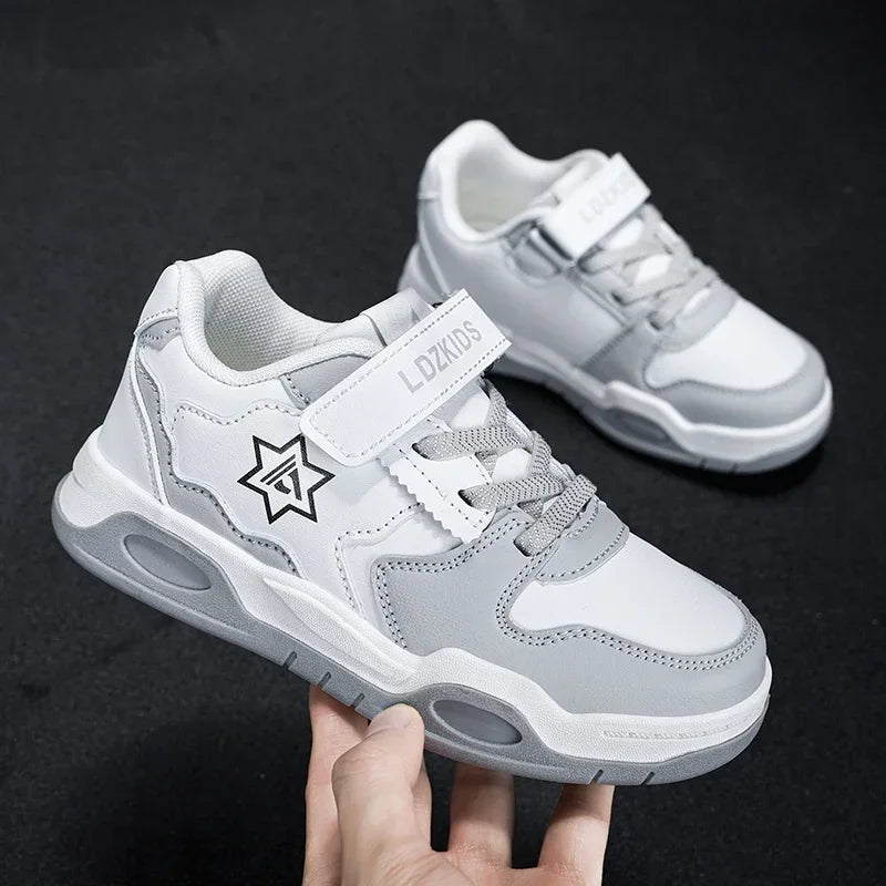 Maxy Kids School White Shoes Girls and Boys Flats PU Leather Sneakers From 4 to 9 Years Toddlers Tennis LDZ2402