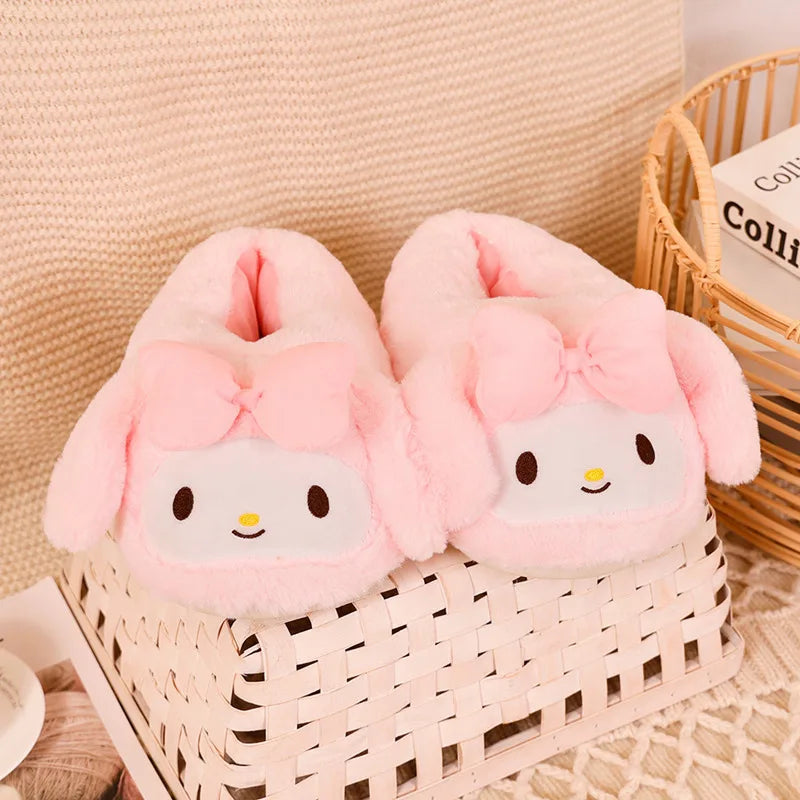 Maxy Cartoon Sanrioed Kuromi Hello Kitty Y2K Plush Slippers Women Melody Cinnamoroll Anime Kawaii Winter Home Cotton Shoes Soft Girl