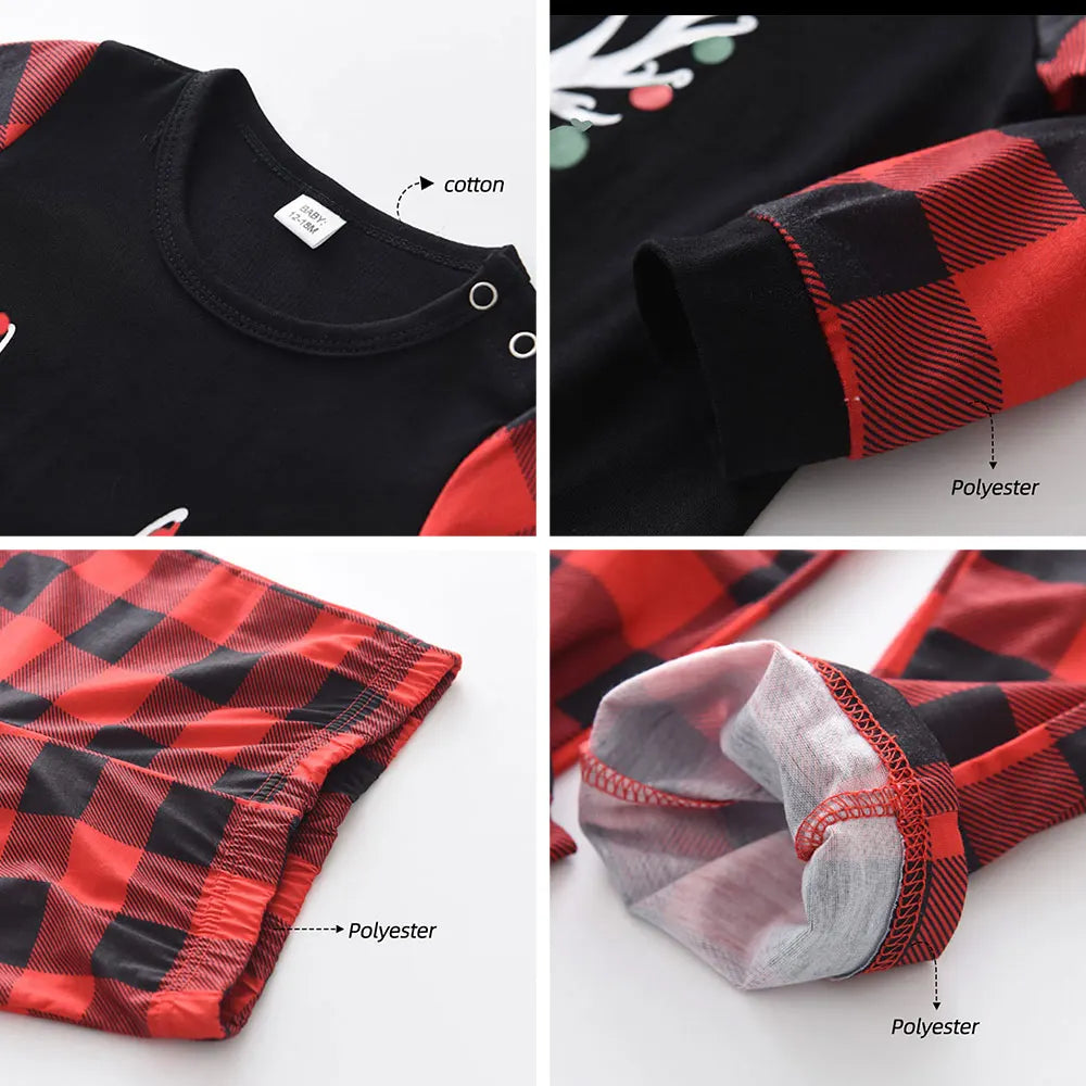 Maxy Bear Leader Christmas Father Mother Kids Clothes Top+Pants Family Matching Outfit Lattice Xmas Sleepwear Pj's Set Baby Romper