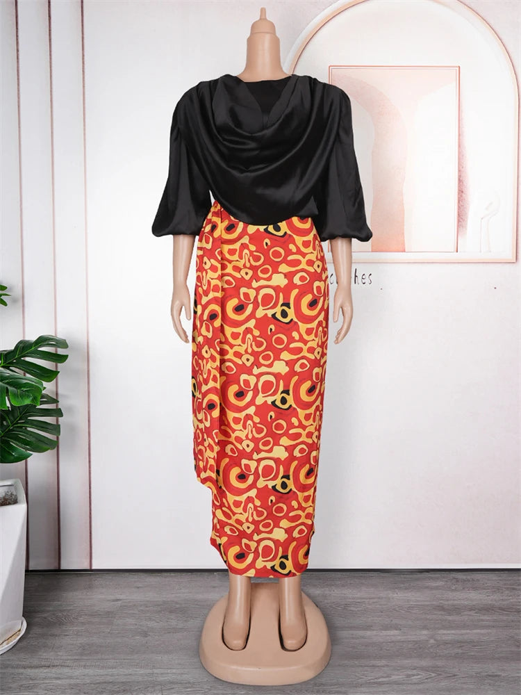 Amay Wedding Party Dresses For Women Turkey Dashiki Print Long Sleeve Shirt Skirt Suit Two Piece Set Clothing Evening Gowns