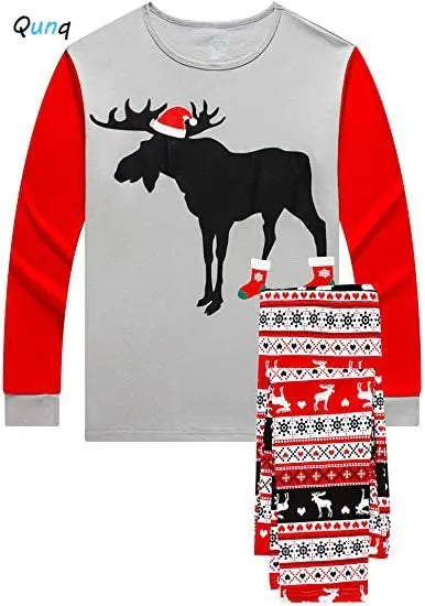 Qunq Autumn New Christmas Parent-Child Costume O Neck Splice Long Sleeve Print Top + Pants 2 Pieces Set Family Matching Outfits