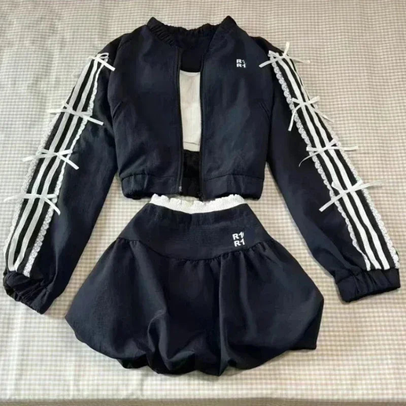 Maxy American Style Street Trendy Two Piece Skirt Set Women Sexy Sport Wear Coat + Mini Skirt Suit Female High Street Chic Sets