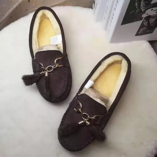 2025 Flats Female Casual Footwear Shoes Shoes Women 100% Natural Fur Shoes Moccasins Loafers Soft Genuine Pig Boots Leisure