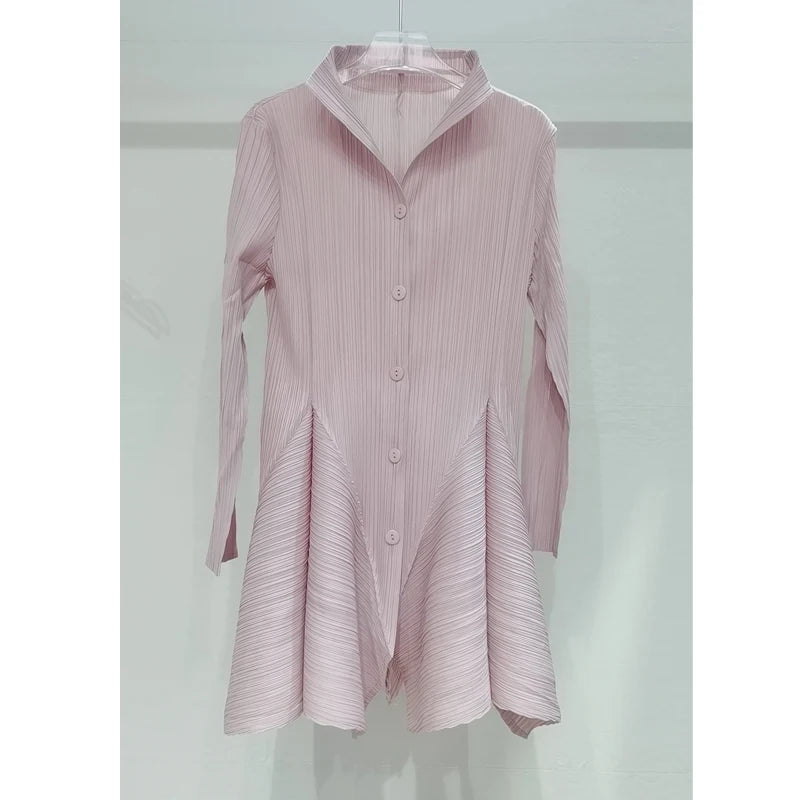 Maxy Mid-Length Bud Coat for Women, Stand-up Collar, Single-Breasted, Long-Sleeved Jacket, Hollow, Large Size, New, early Autumn, 202
