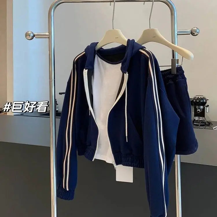 Maxy Hooded Sweatshirts Solid Color Ladies Two-piece Suit Casual High Waist A-line Skirt Autumn Loose Straight Women's Clothing