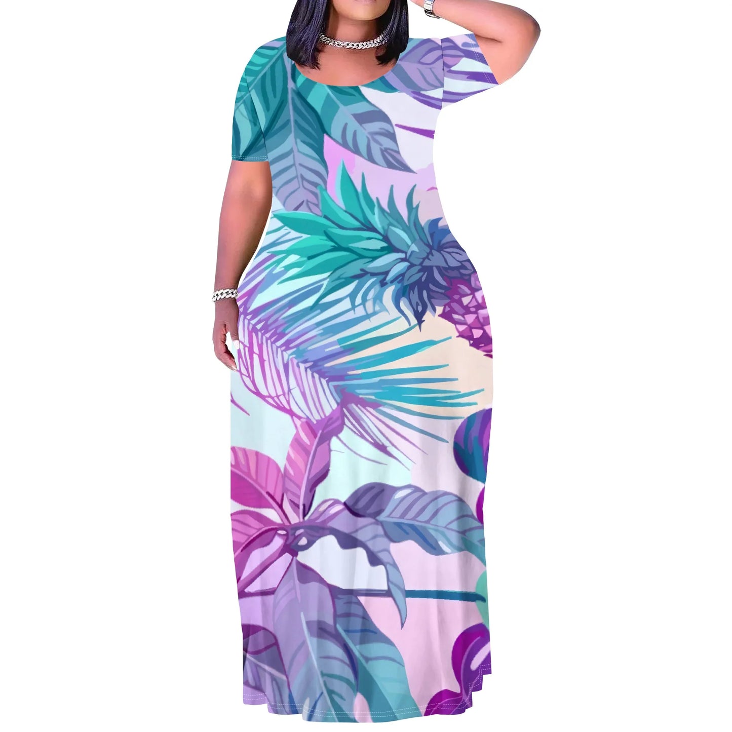 Maxy Plus Size Long Dress Sexy Outfits for Women Printed Loose Cute Dress
