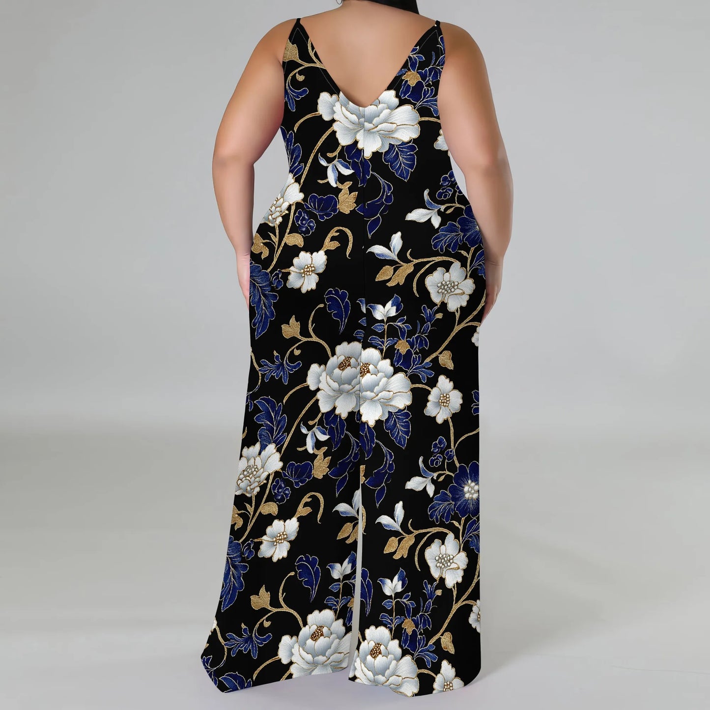 Maxy Luxurious Floral Halter V-Neck Maxy Dress - Women's Elegant Chic Party Resortwear Evening Beachwear Summer (with headscarf)