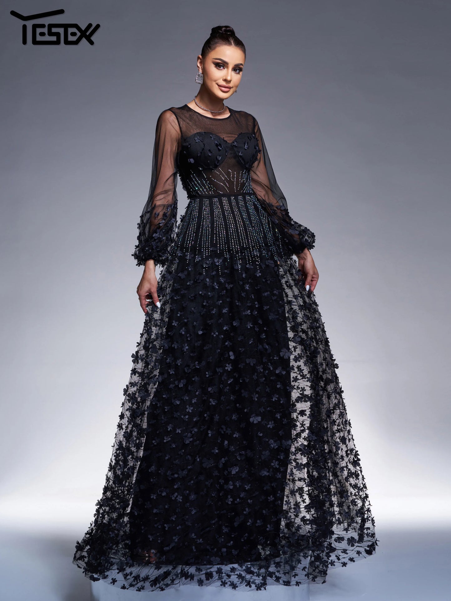 Maxy New Black Tulle Round Neck A Line Birthday Party Elegant Beautiful Women's Formal Occasion Maxy Church Dress