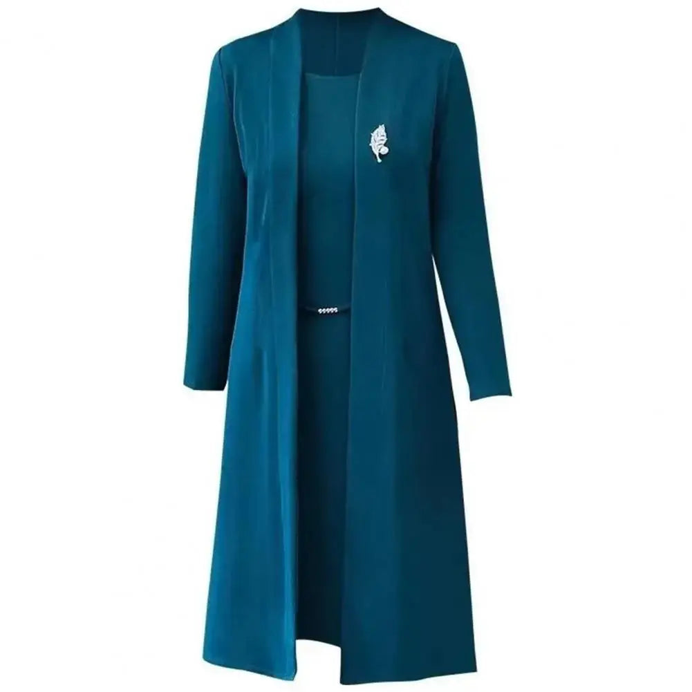 Maxy Middle-aged Mother Autumn Winter Women's Long dress Women's Clothing Vestidos Two-piece Suit Style Jacket Feast Dress
