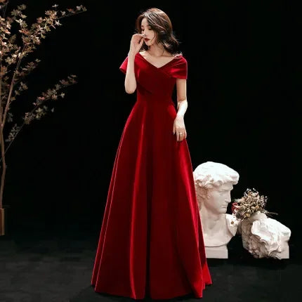 Amay Customized Evening Dress Wine Red Flannel Square Collar 3/4 Sleeves Plus Size robe de soiree Woman Party Formal Gowns