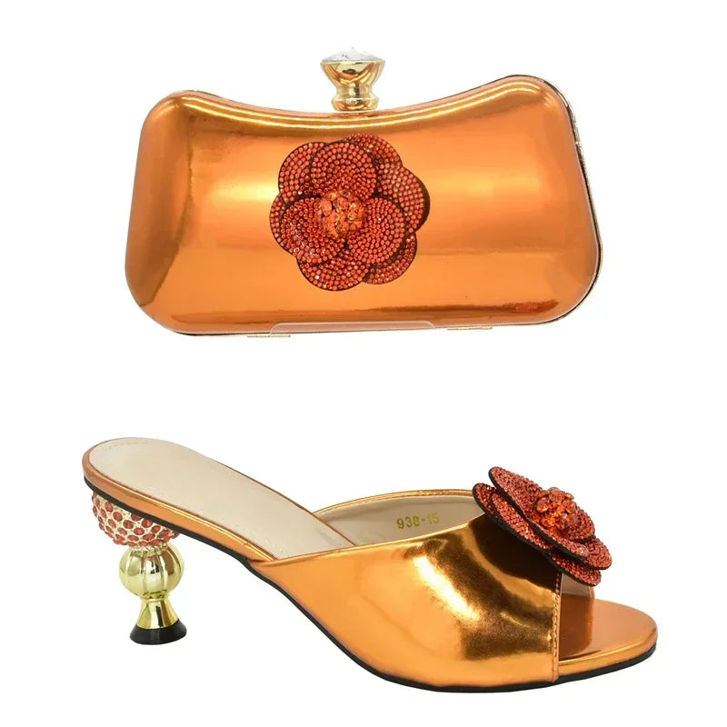 Maxy New Fashion Italian Designer Shoes and Bags Matching Set Ladies Square Toe High Heel Elegant Sandals Female Wedding Party Pumps