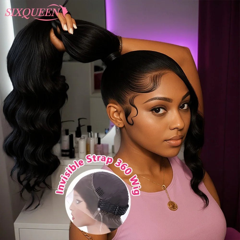 Maxy HD 360 Full Lace Wig with Invisible Strap Human Hair 250% Density Body Wave Lace Front Wig HD 360 Lace Frontal Wig Human Hair