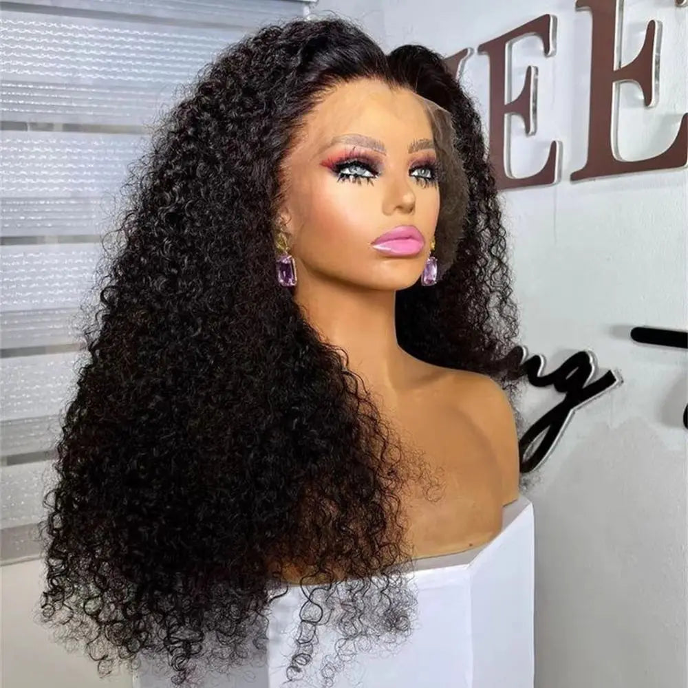 Amay Soft 26inch Long Kinky Curly Natural Black Glueless 180Density Deep Lace Front Wig For Women With Baby Hair Preplucked Daily
