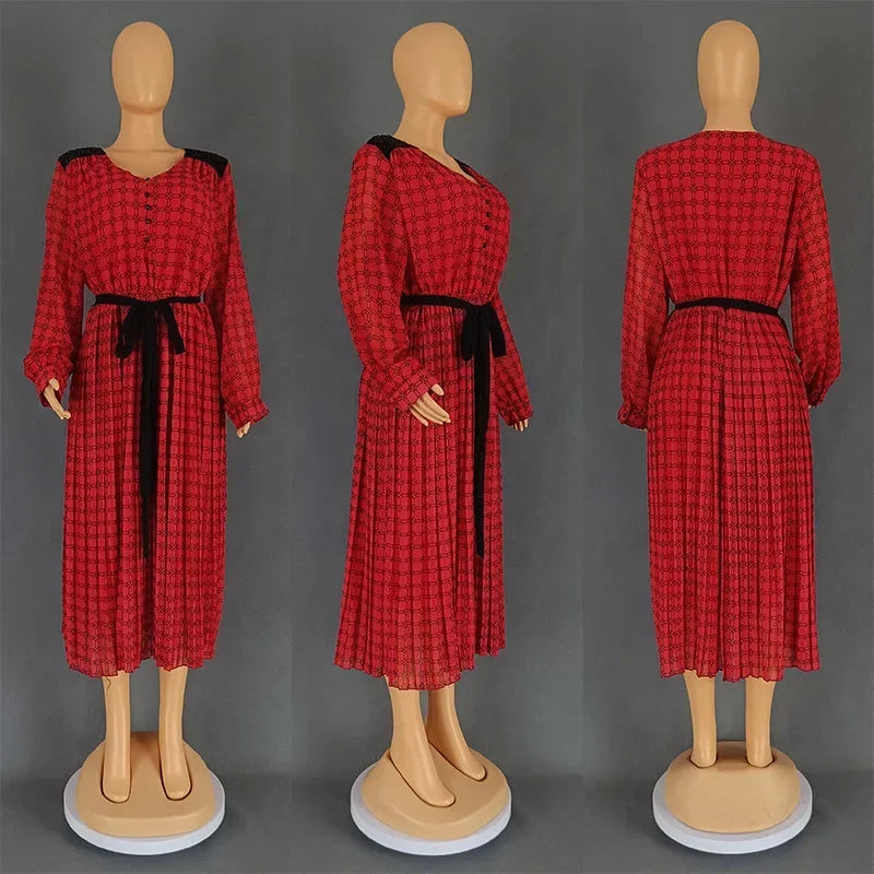 Amay Dresses for Women Elegant Polyester New Muslim Fashion Abayas Dashiki Robe Kaftan Midi Dress Turkish