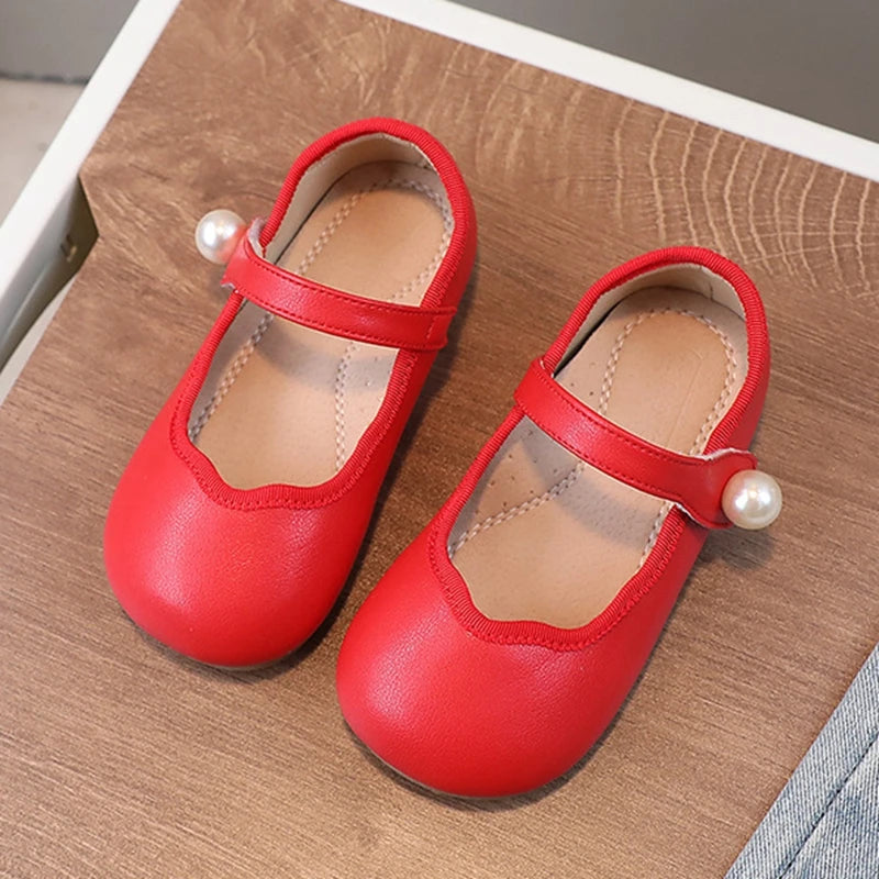 Maxy Solid Pearls shoes Girl's Toddler/Little Angela Dress Mary Jane Ballet Flats Retro Red Girl Wedding Party Ballerina Flat Shoes