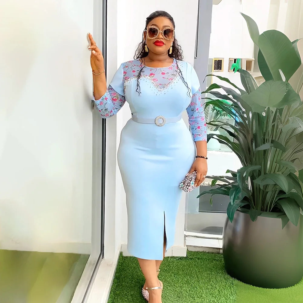 Maxy Plus Size Party Dresses for Women New Fashion Dashiki Ankara Print Wedding Gowns Elegant Turkey Dress
