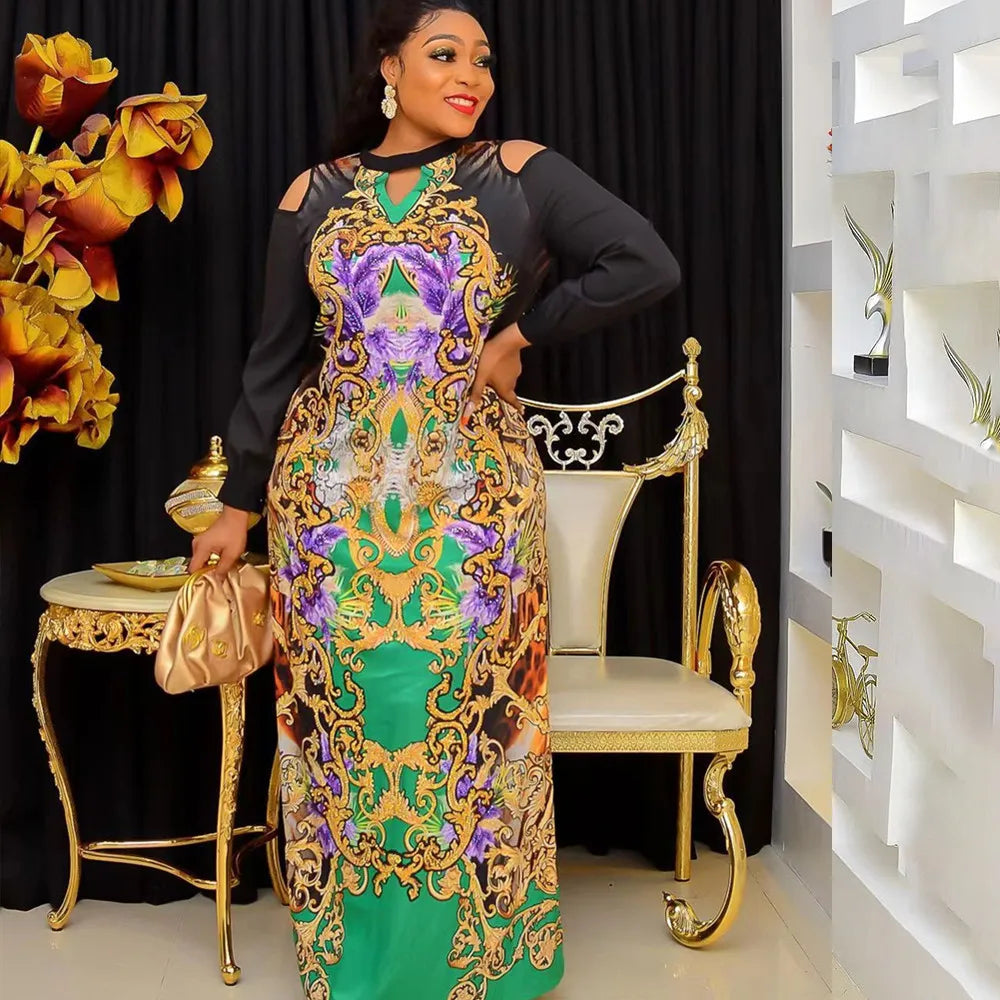 Amay Dashiki Print Dresses for Women New Fashion Ankara Plus Size Wedding Party Gowns Elegant Turkey Muslim Maxy Dress