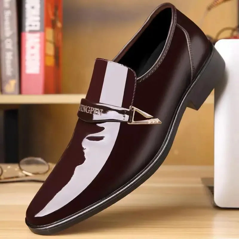 Amay Men’s Dress Shoes Patent Leather Wedding Loafers Metal Decoration Casual Loafer Oxford Formal Shoes for Successful Men's Shoes