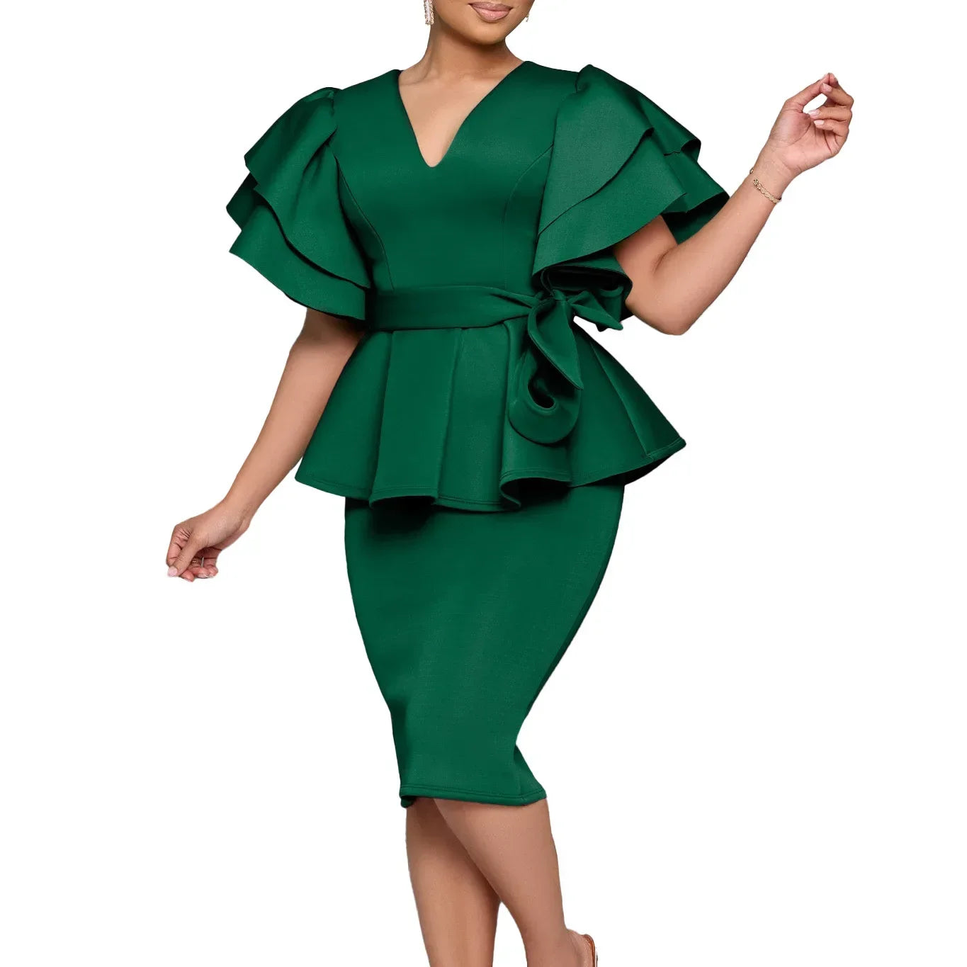 Maxy Dashiki Dresses for Women Spring Elegant Short Sleeve V-neck Party Evening Bodycon Dress Ankara Dresses