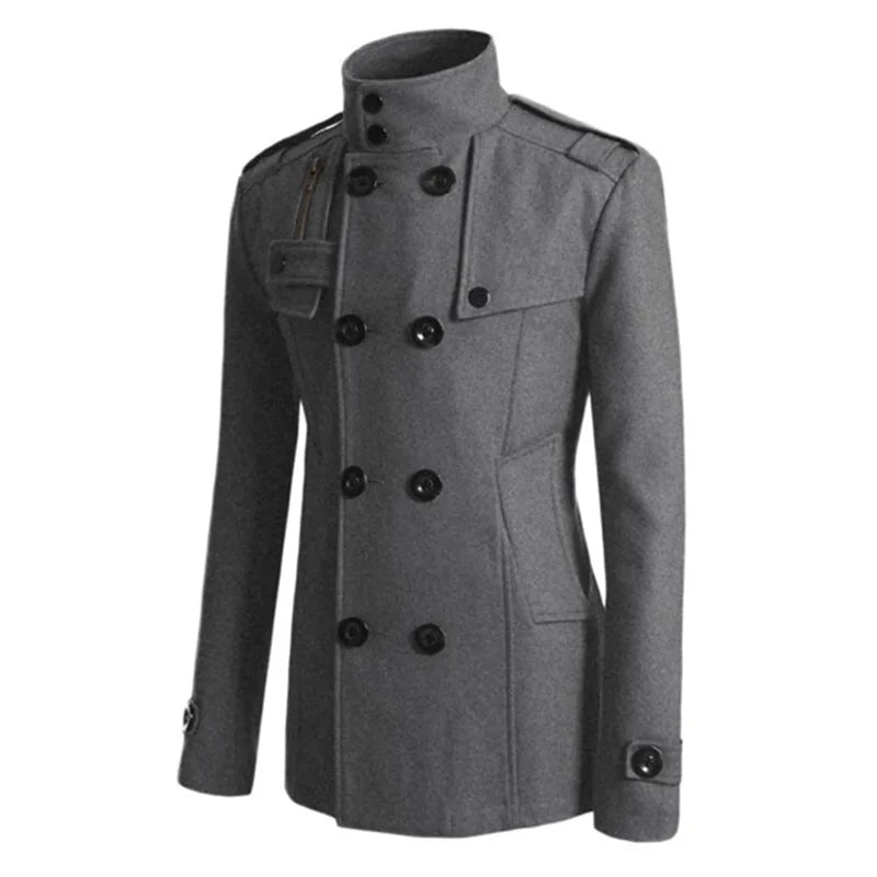 Visco Men s Solid Color Trench Coat Long Sleeve Stand Collar Double Breasted Warm Soft Wool Overcoat