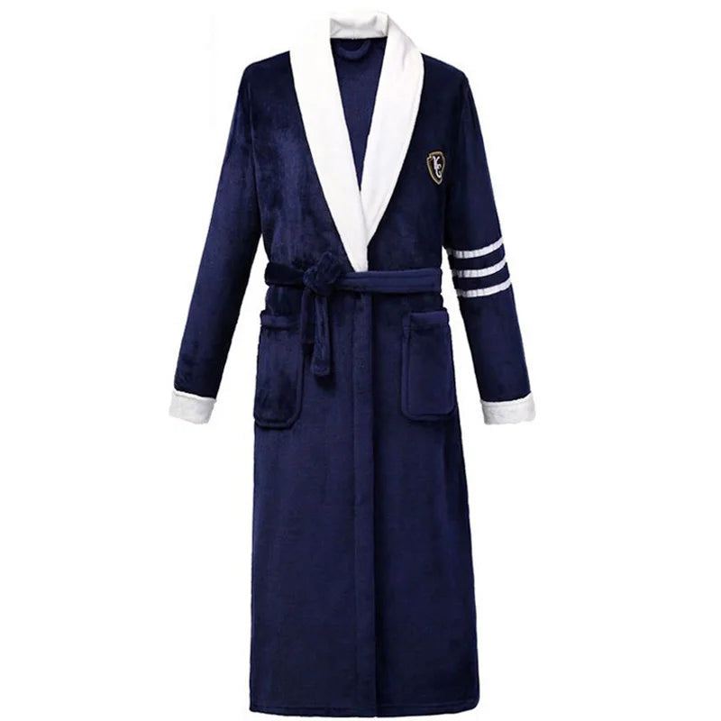 Maxy Plus Size 3XL 4XL Couple Flannel Robe Kimono Bathrobe Gown Thickened Coral Fleece Sleepwear Female Long Nightgown Loose Homewear