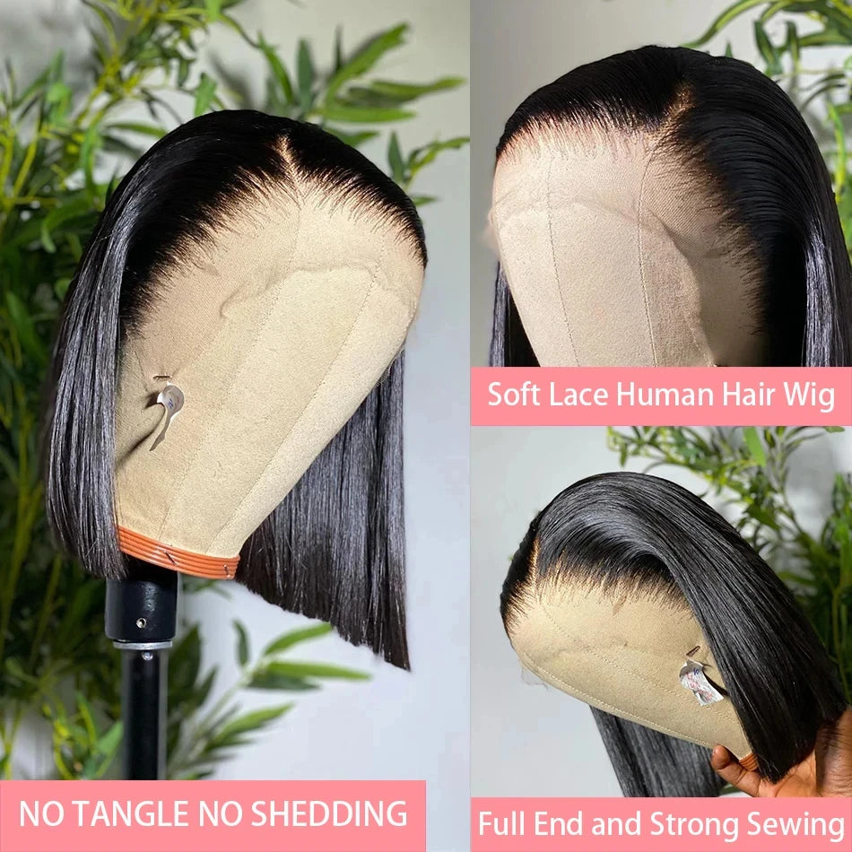 Maxy 13x4 Bob Human Hair Wigs Straight Short Wig Pre Plucked Remy Hair 4x4 Lace Closure Glueless Wig For Women 200% Density 14 Inch