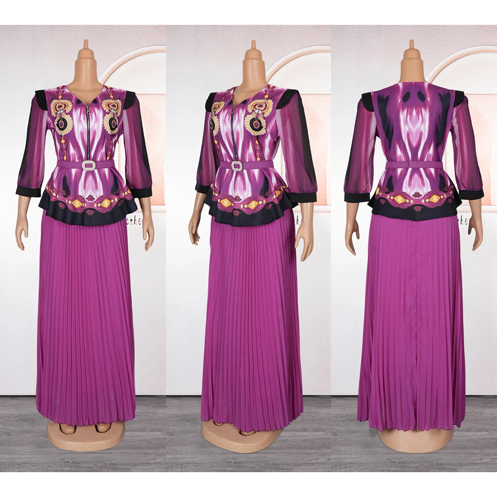 Maxy African Clothes for Women 2 PCS Sets Tops and Skirts Suits Dashiki Ankara Turkey Outfits Gown Plus Size Wedding Party Dresses