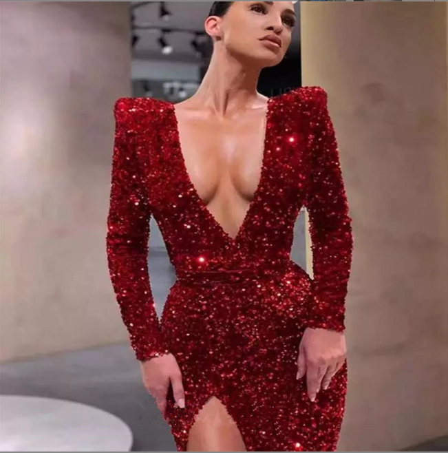 Amay Sexy One Shoulder Long Sleeve Dress Fashion Women's Sexy One-Shoulder Long Sleeves Dress Skirt