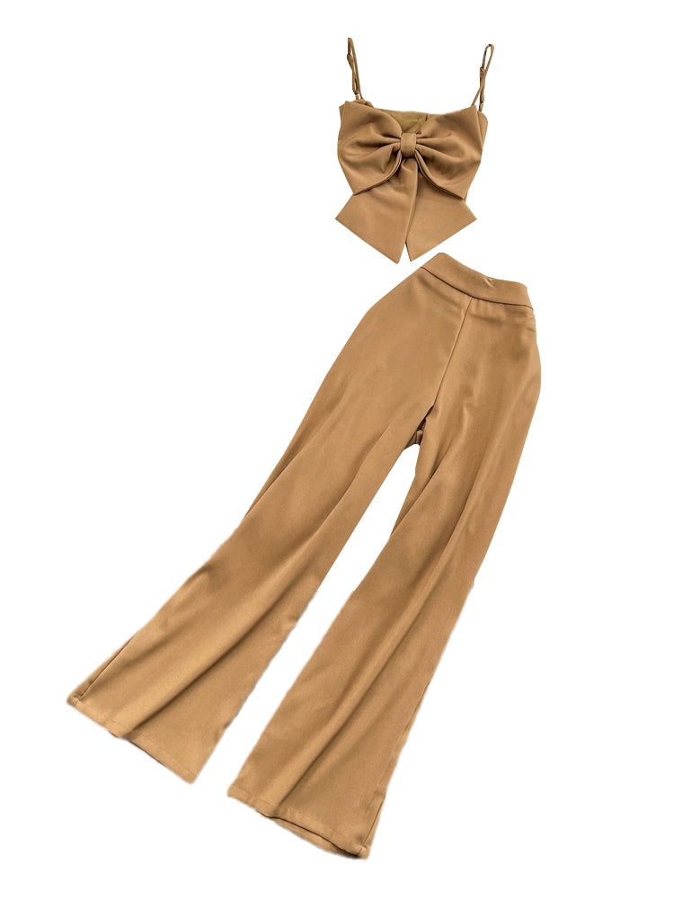 Maxy Bows High Waist Drooping Casual Straight-Leg Fashion Suit