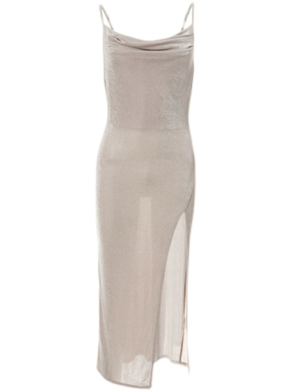 Babs Fashion Wind Sexy Mid-Length to Long Bare Back Dress Ins Fashion Gloss High Waist Slit Graceful Slip Dress