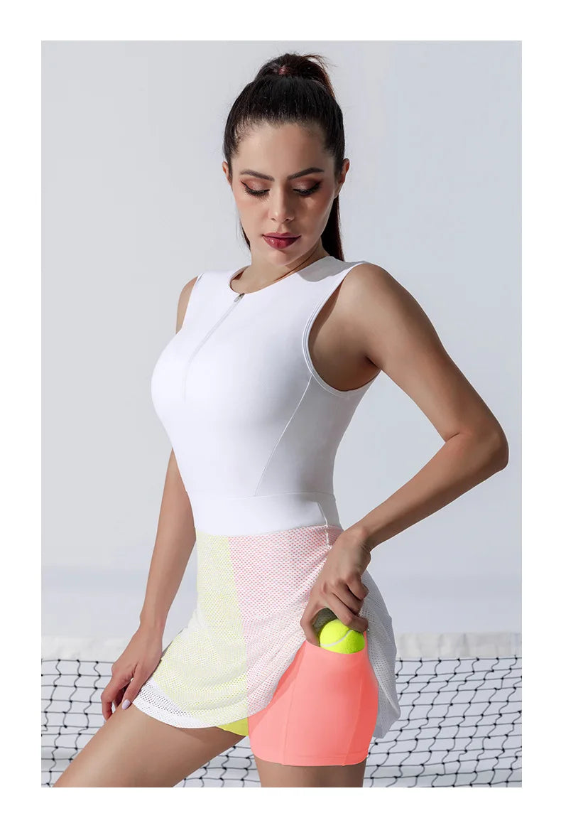 Maxy Summer Tennis Sport Dress with Shorts Golf Wear for Women Badminton Clothing Fitness Sleeveless Outfit Training Suit Yoga