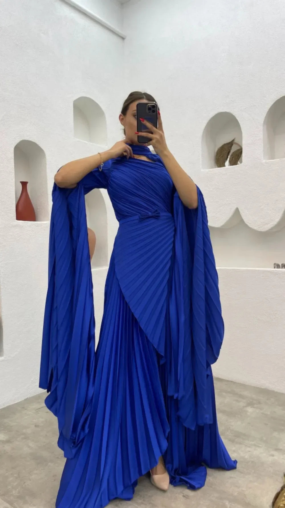 Babs Merida Halter Flare Sleeves Arabia Prom Dresses Pleat A-Line Bow Floor-Length Formal Occasion Graduation Dresses High quality