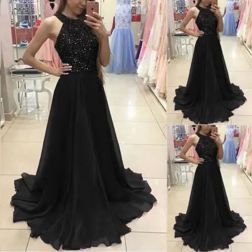 Amay Women's Retro Evening Dress Sexy Ladies Sleeveless Bodycon Sequin Tulle Long Dress Wedding Ball Gown Party Formal Dress