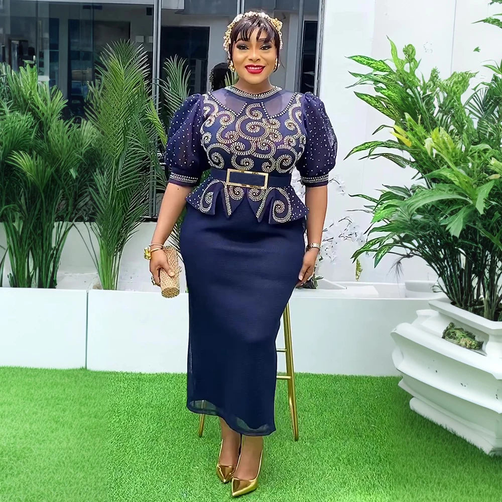 Maxy Plus Size African Party Dresses for Women New Fashion Dashiki Ankara Wedding Evening Gown Elegant Turkey Muslim Maxy Dress