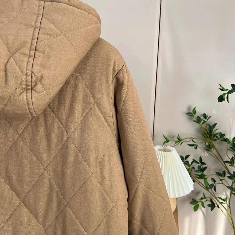 Maxy Winter 100kg Simple Mid-length Fleece Lining Hooded Cotton-padded Jacket Plus Size Women's Thick Warm Parka
