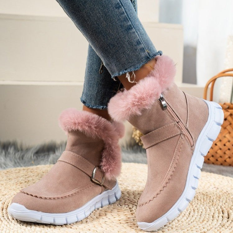 Maxy Winter Women Fur Warm Chelsea Snow Boots Casual Shoes New Short Plush Suede Ankle Boots Flats Gladiator Sport Ladies Botas Mujer