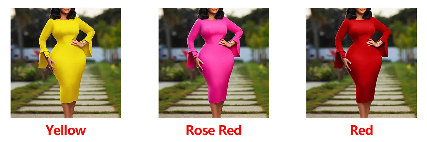 Babs Elegant Dresses Women Solid Color Pencil Slim Bodycon Dress Ankara Dashiki Africa Clothing Evening Party Gown