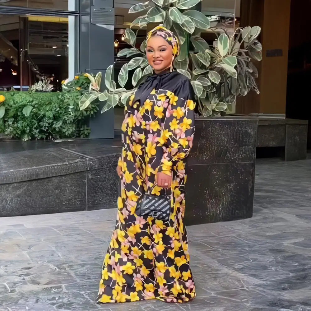 Maxy Smooth Rayon Fabric African Dresses for Woman Printing Dress Plus Size Elegant and Pretty Women's Dresses Female headband