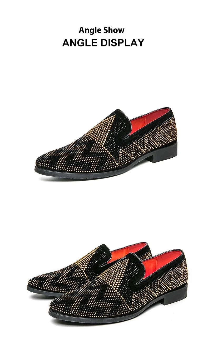 Maxy Fashion Italian handmade rhinestone leather shoes men's casual foot set slip-on leather hair stylist bean shoes fashion