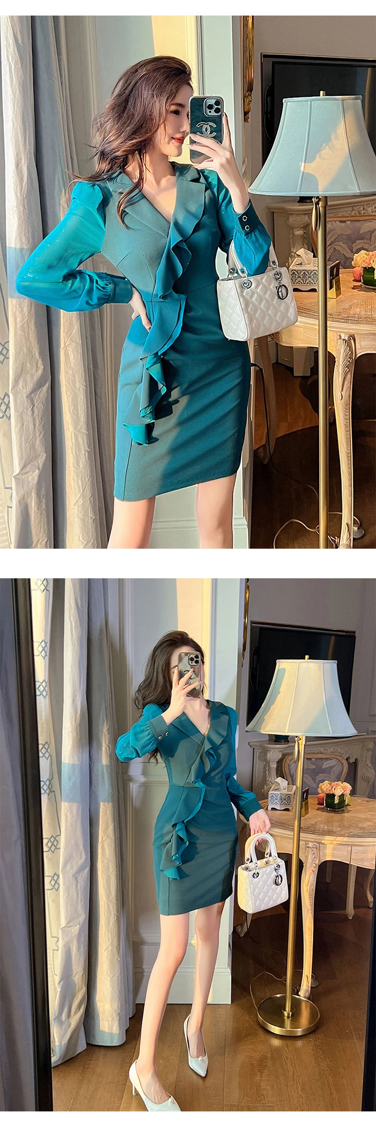 Zay Women's Elegant Style Professional Dress Woman Celebrity Sequin Ruffles Folds Mini Gown Party Business Vestidos Mujer OL Clothes