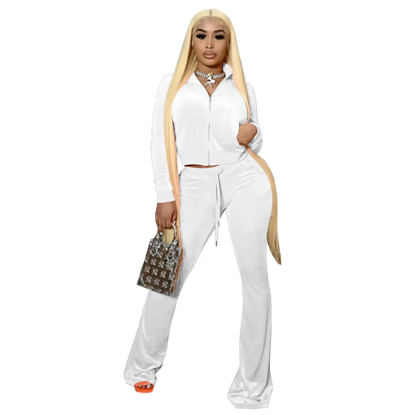 Velvet Women's Set Fashion Zipper Long Sleeve Coat And Pants Ladies Sweatsuits Fall Winter Two 2 Piece Sets Outfits Tracksuit