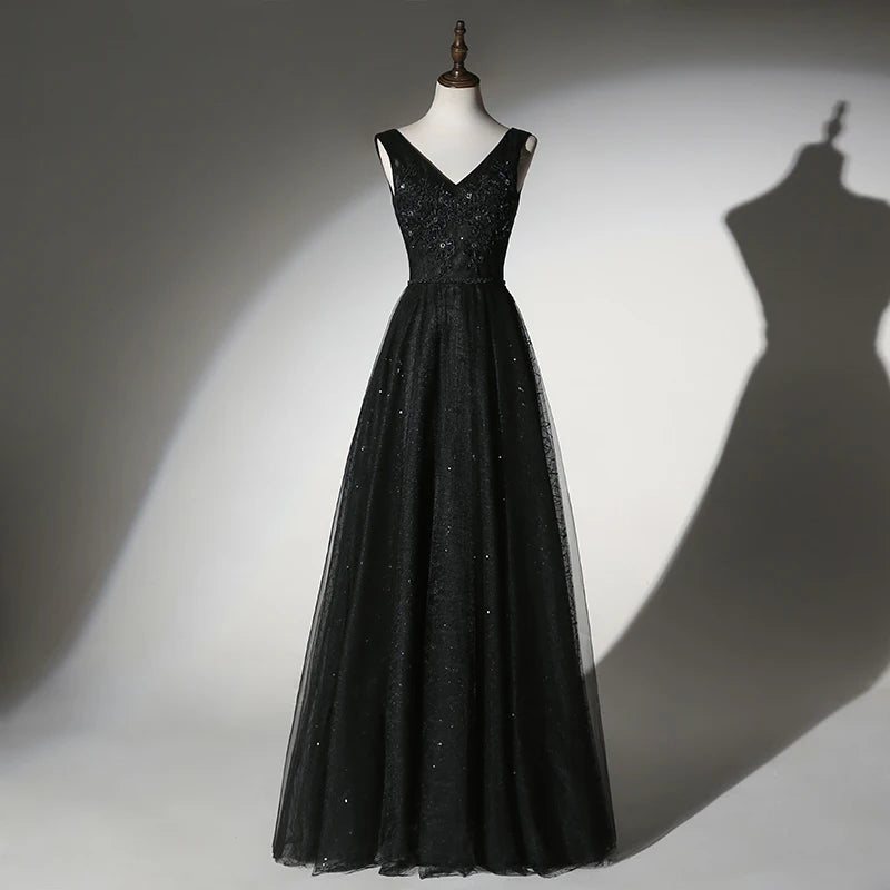 Maxy Bla Long Evening Gown New Plus Size Slimming Year End Performance Ball Host Celebri Korean Sle Wedding Dr