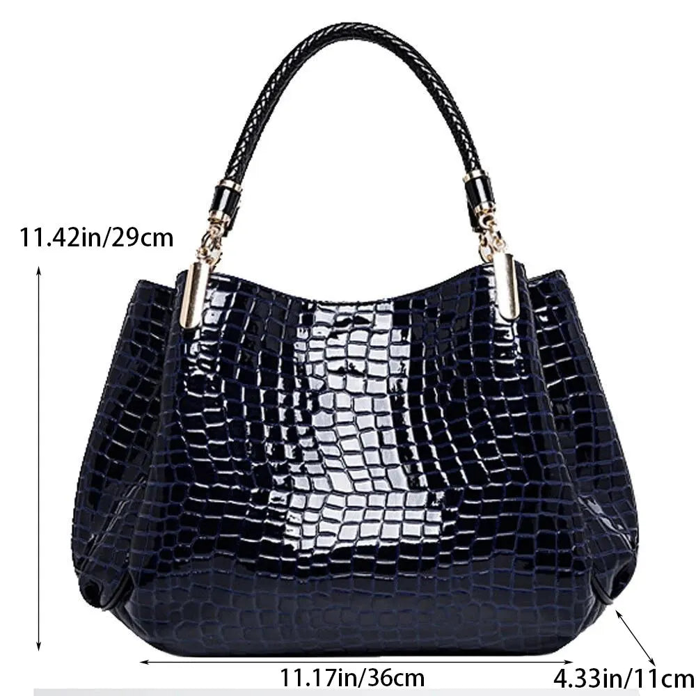 Maxy Women's Bag Large Capacity Tote Daily Commute Women's Shoulder Bag Crocodile Print Bright Face Handbag Shopping
