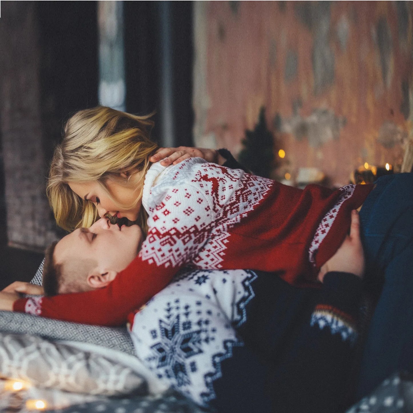 Maxy New Fashion Sweater Christmas Knitted Sweater Loose High Neck Long Sleeve Couple Christmas Sweater