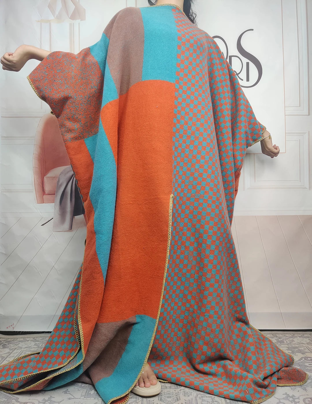 Winter 2023 New Fashion Printed Women Fuzzy Long Kaftan Dress Plus Size Elegant African Lady Loose Caftan Abaya For Holiday