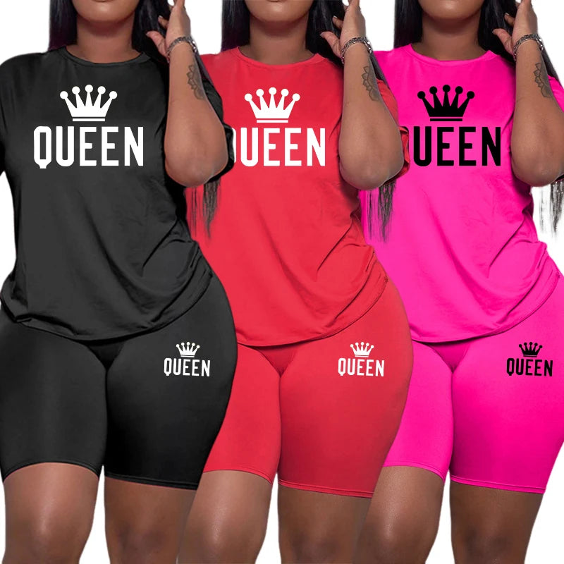 Maxy Summer New Arrival Women's Tracksuit 2pcs Set Queen Printed O-Neck T-shirt Sport Shorts Urban Fashion Ladies Casual Outfits