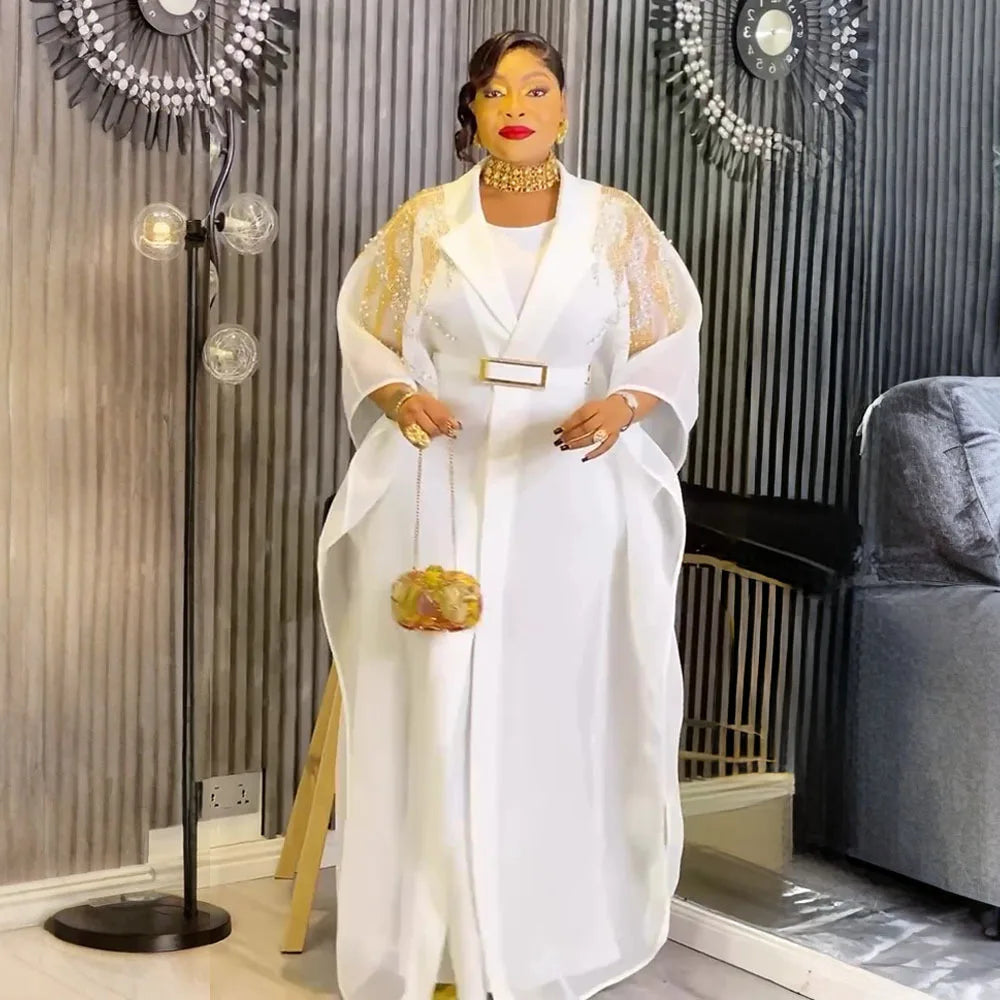 Maxy Luxury African Dresses for Women Plus Size Boubou Two Piece Set Africa Clothes Crystal Dashiki Long Dress Party Evening Gowns