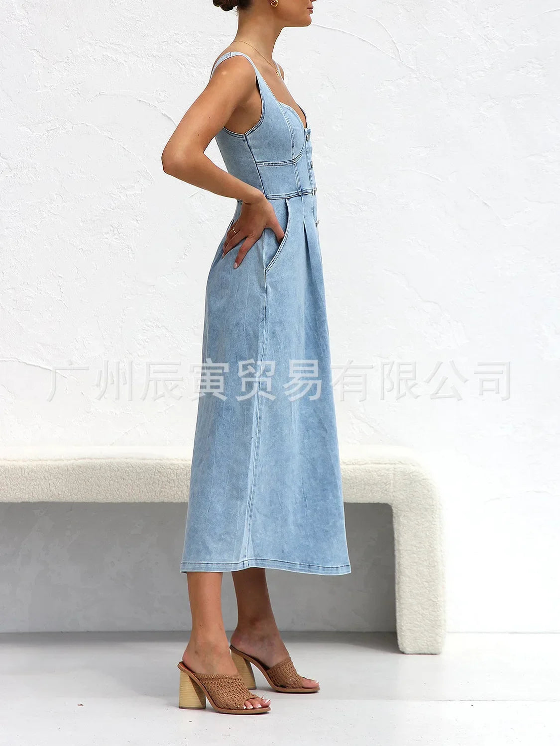Maxy Women Denim Dresses Long Dress Sling Sleeveless A Line Casual High Waist Maxy Elegant largos Summer Y2k Streetwear