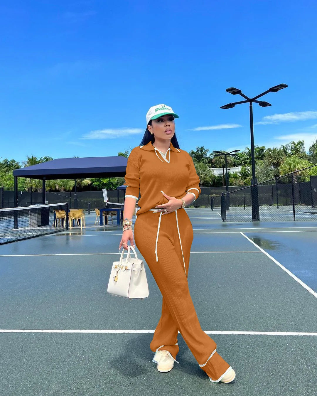 Maxy Women'S Sets Autumn Casual Knitted Women Tracksuit Two Piece Pants Set Long Sleeve Polo Collar Shirt And Wide Leg Pants Set