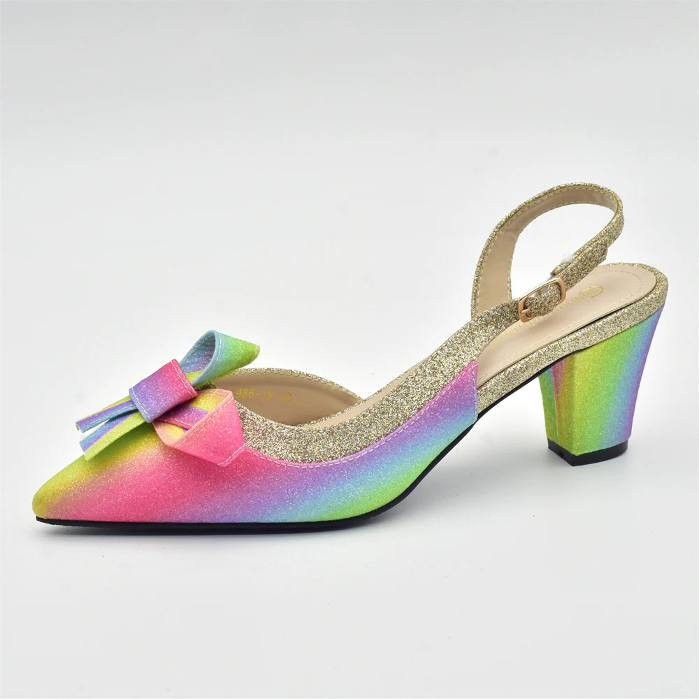 Maxy High Fashion Shoes Decorated with Rainbow Butterfly Shoes and Bag To Match for Wedding Nigeria Bag and Shoes for Ladies